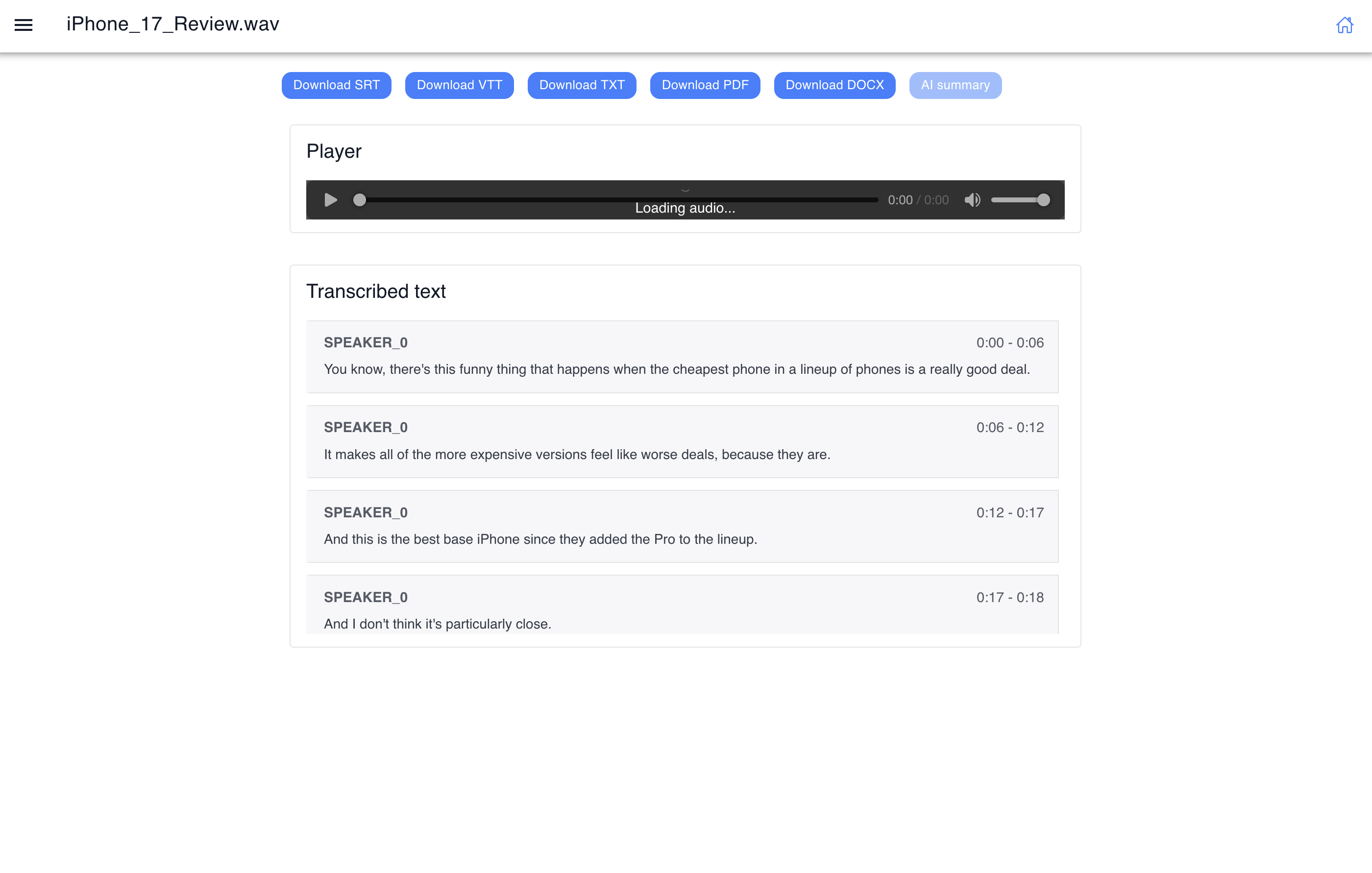 Transcribum transcript screen